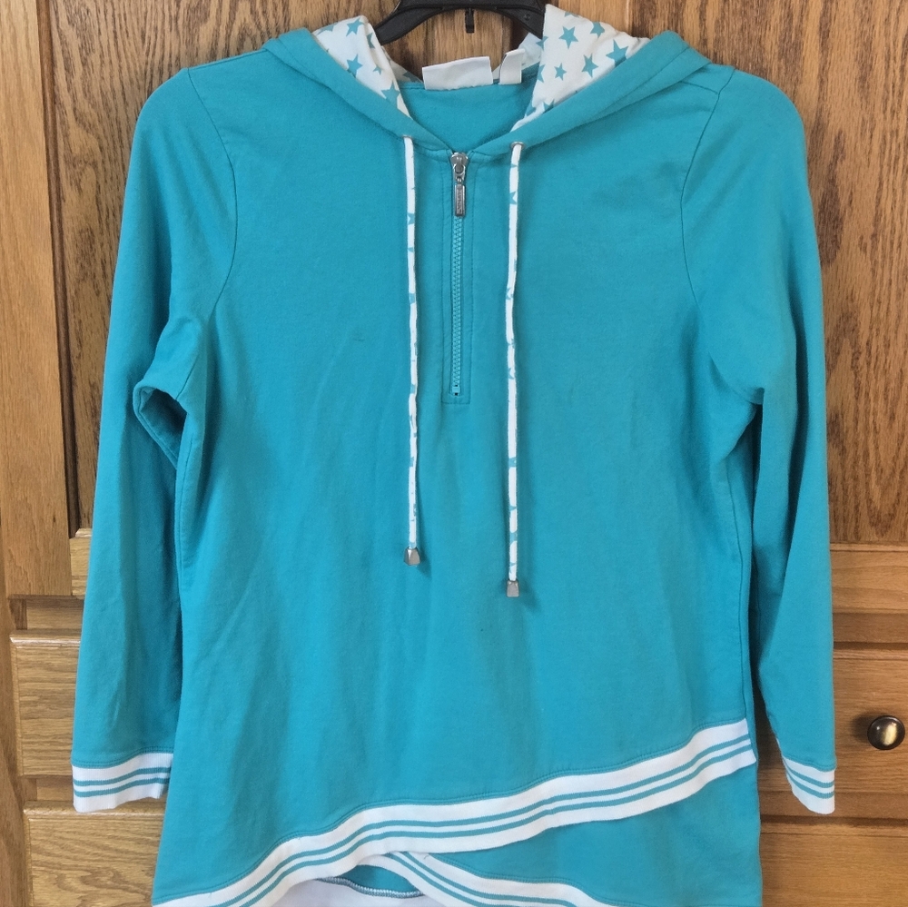 D & Co. Active Womens Turquoise/White Quarter Zip Pullover Sz M Nautical Preppy